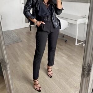New🔥🔥Zara High Waisted Belted Black Pants Bloggers Favorite